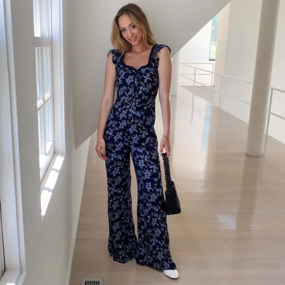 NWT! Anthropologie Shabby Chic Meadow Jumpsuit Jardin Navy Floral - S